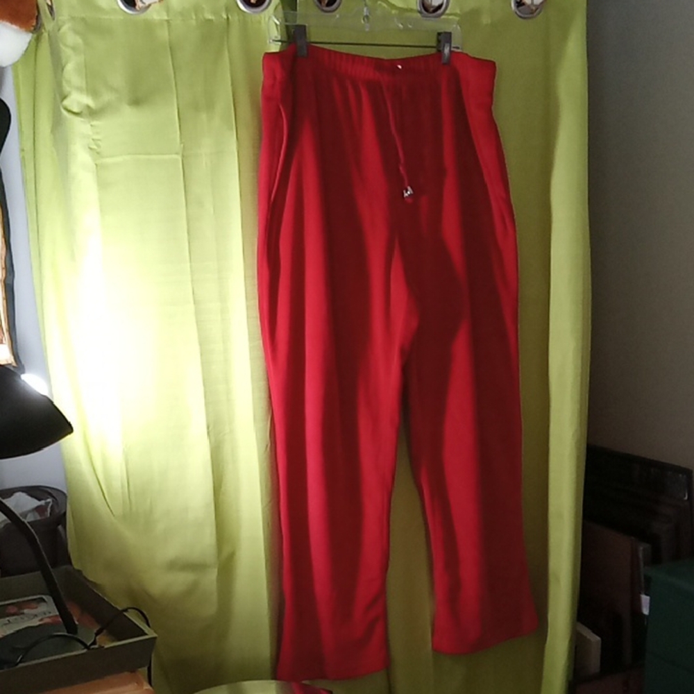 Women's Red Jogger Pants With Pockets , Velour Feel